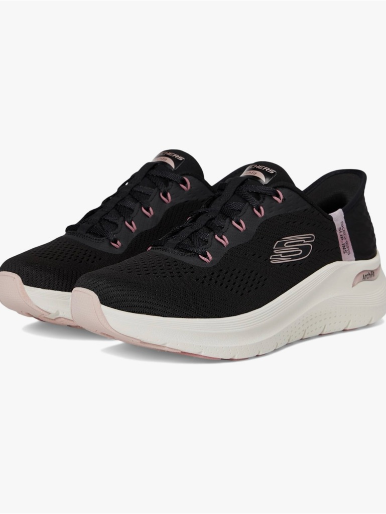 Skechers Black With Pink Accent Arch Fit Hands Free Slip-Ins